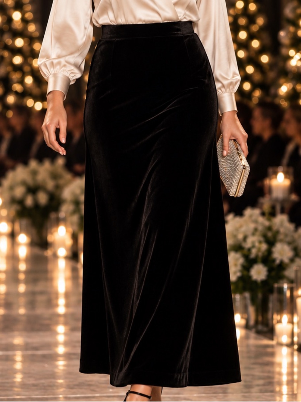 Vince Camuto Plus Size Rich Black Velvet A-Line Maxi Skirt Size 2X NWT